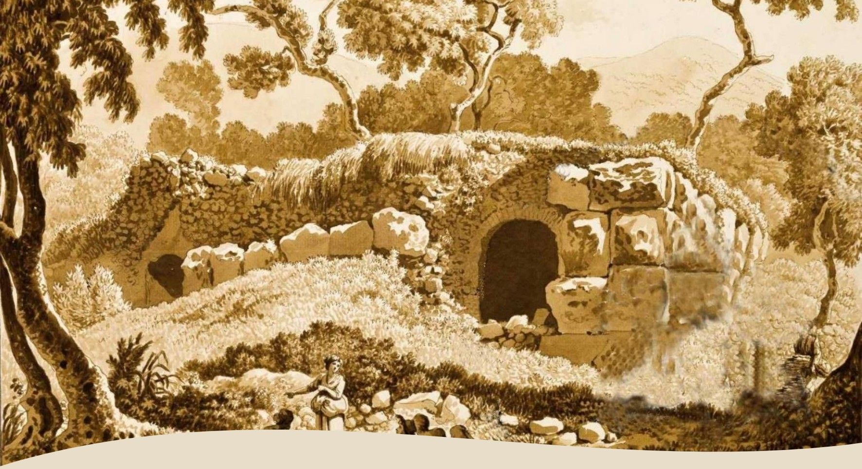 Rovine antiche su un'altura con paesaggio circostante
